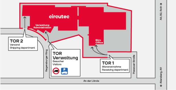 Anfahrt zum Werk von Circutec in Roth